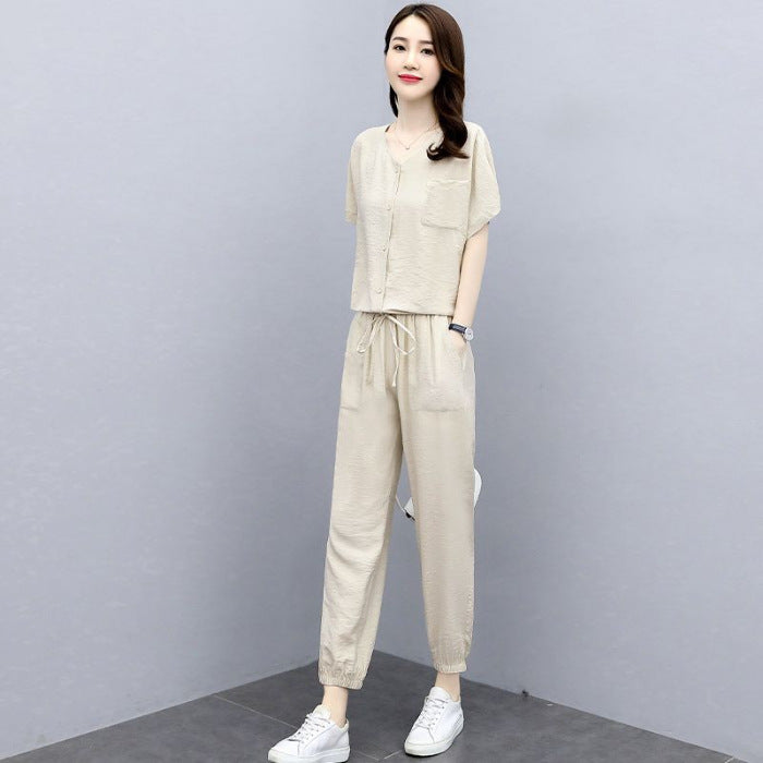 Leisure Fashionable Stylish Fashionable And Reducing Age Noble Lady Sub-cotton And Linen Two-piece Suit