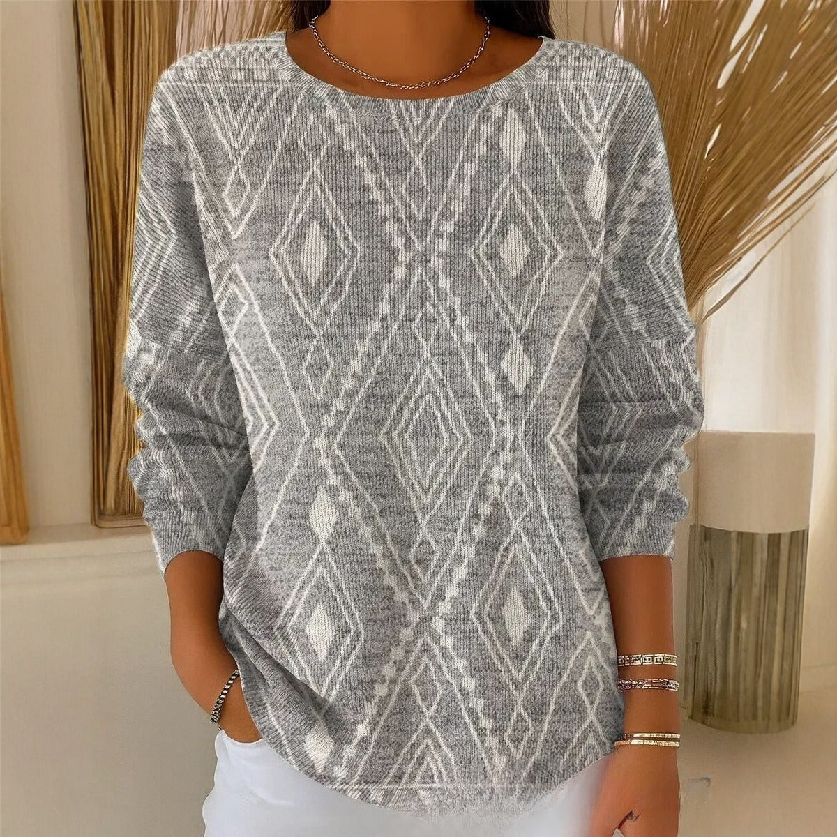 Creative Pattern Women's Drop Shoulder Round Neck Long Sleeve T-Shirt