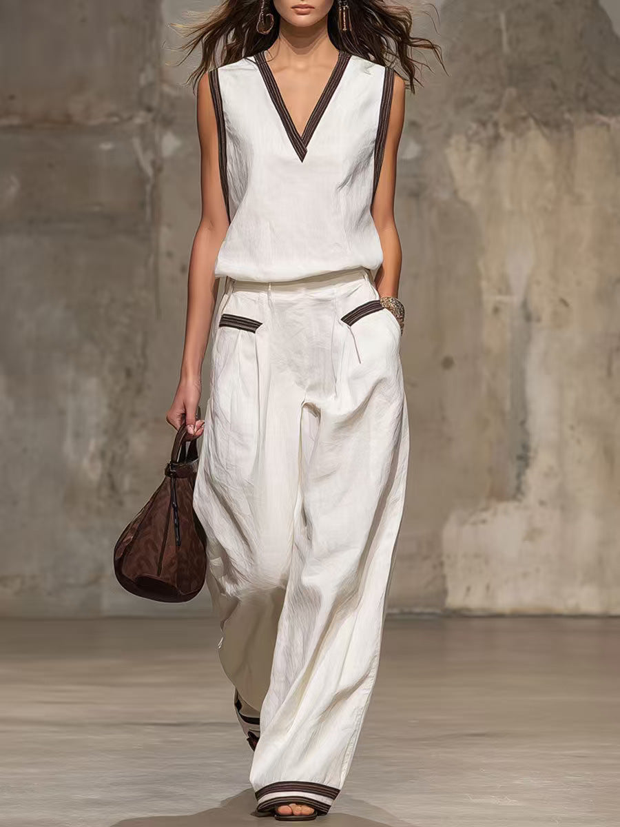 Solid-color Casual Comfortable Minimalist Linen Two-piece Set