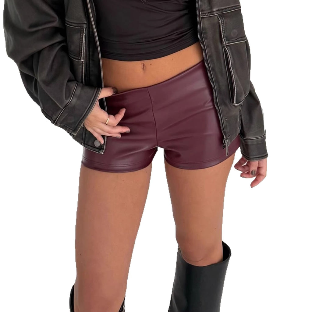 Womens Fashionable Casual Slim-Fit Black Leather Pants