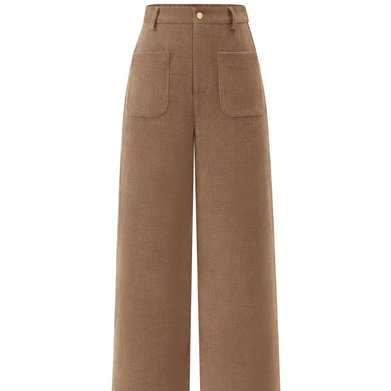 Stretch High Waist Button Wide Leg Pants