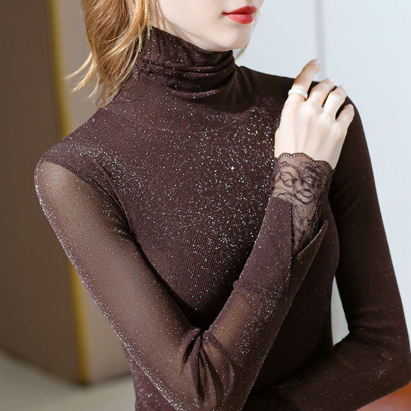 New High-neck Mesh Base Layer Women's Long-sleeved Top