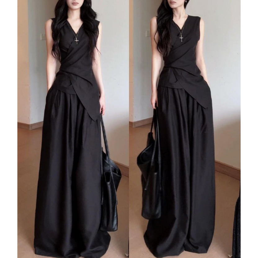 Sleeveless Waist-Cinching Slimming Set With Long Skirt
