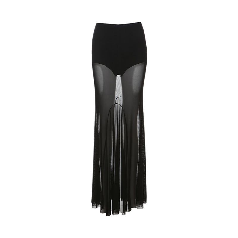Women's Solid Color Slim-fitting Suspenders Vest Fashion Low Waist Voile Skirt