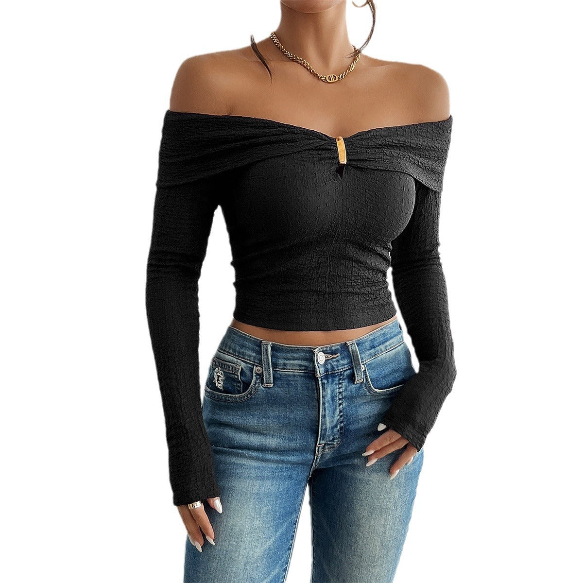 Y2g Sexy Slim Fit Midriff-baring Long-sleeved Sweater