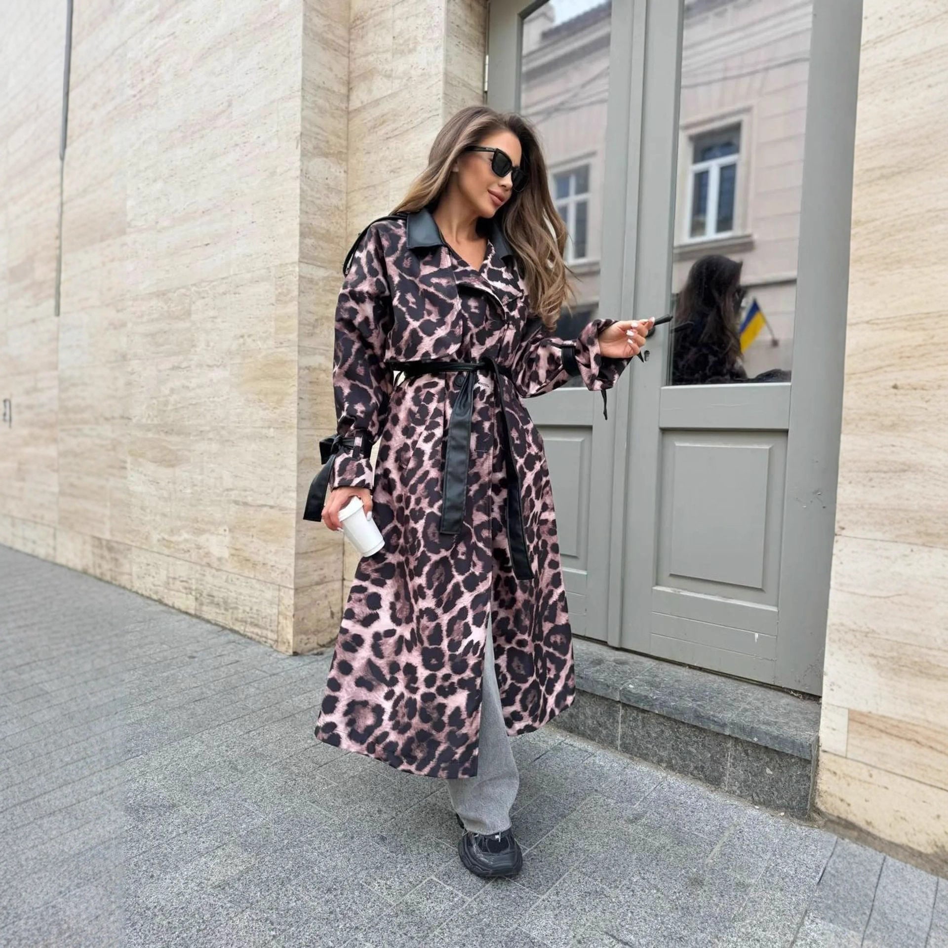 Women's Elegant Casual Loose Leopard Print Patchwork Leather Jacket