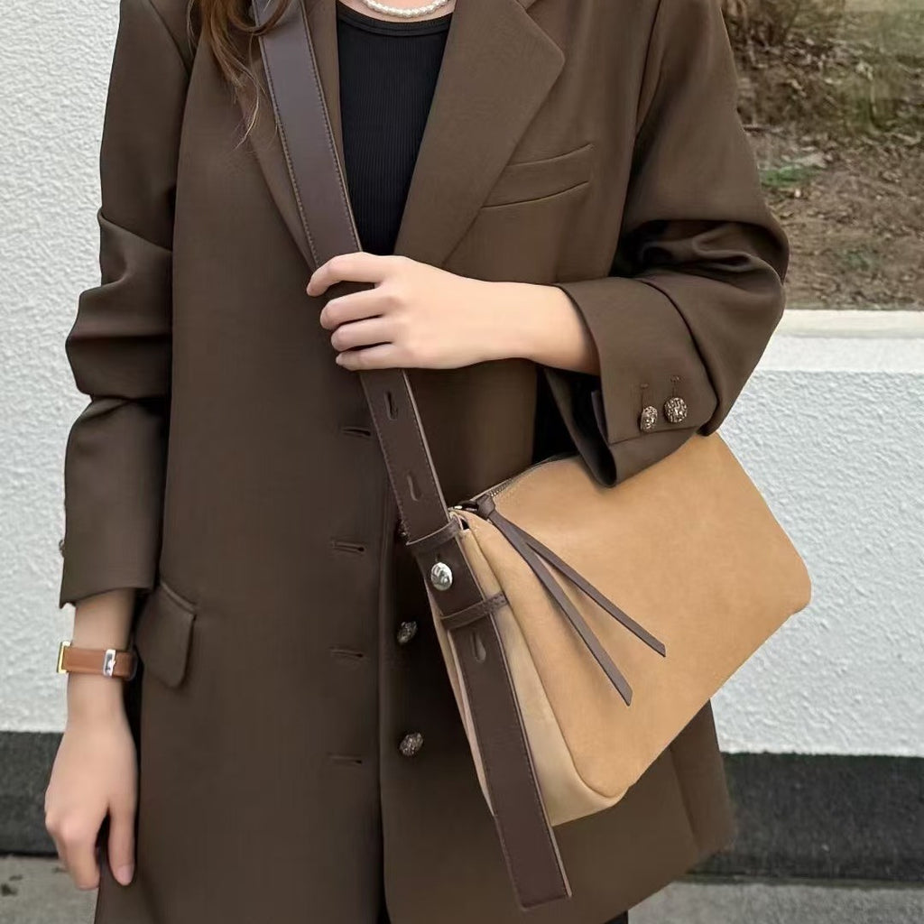 Genuine Leather Pillow Bag Frosted Cowhide Shoulder Bag