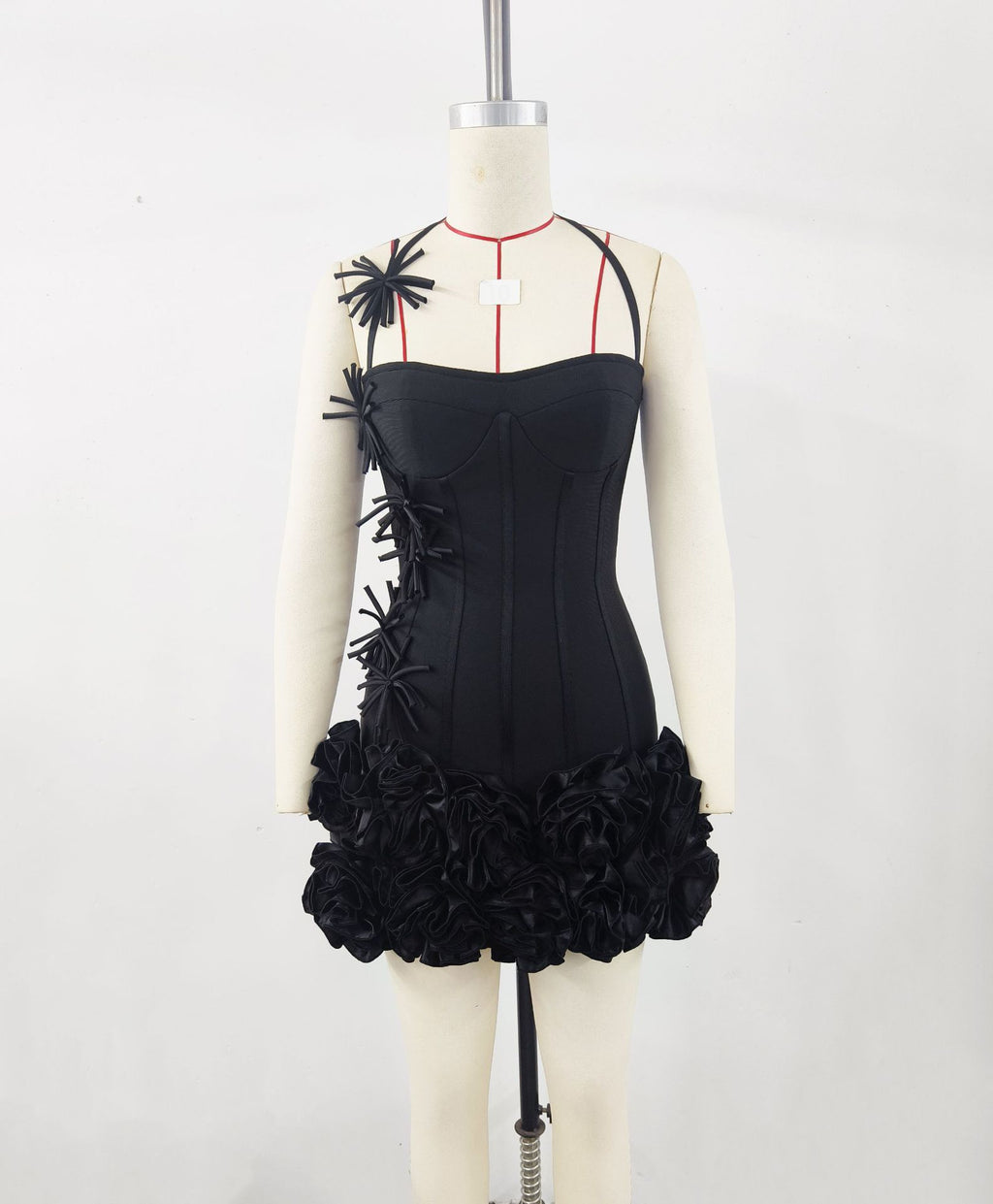 European And American Ins Women's Three-dimensional Flower Black Bandage Dress