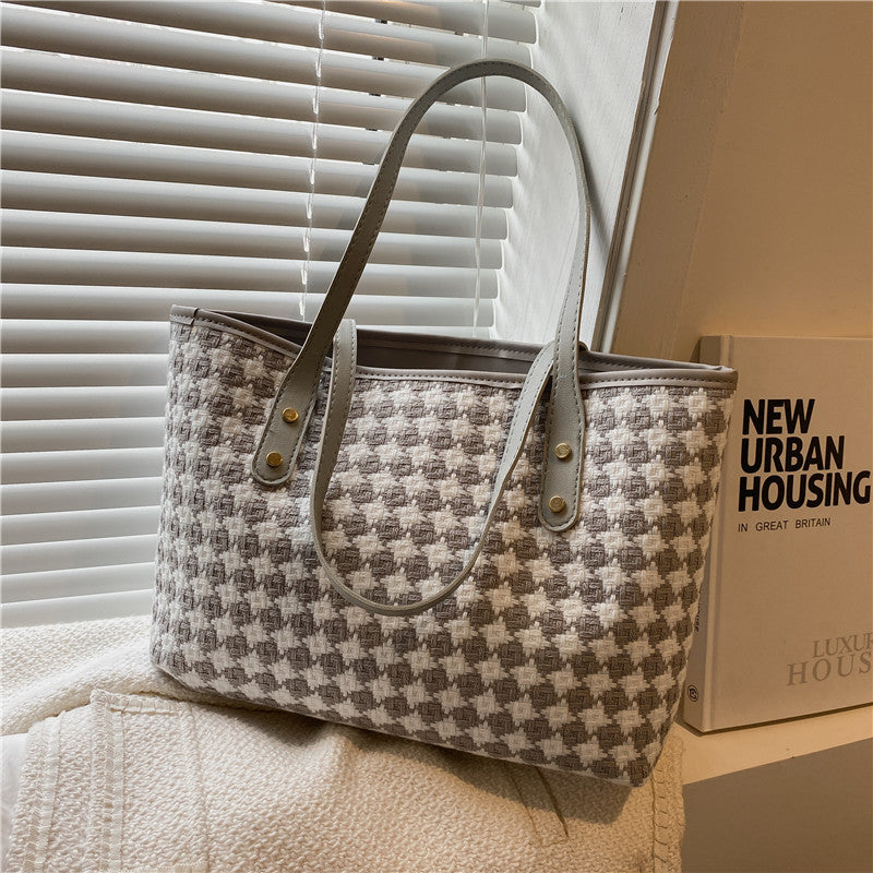 Stylish Plaid Shoulder Tote With Large Capacity