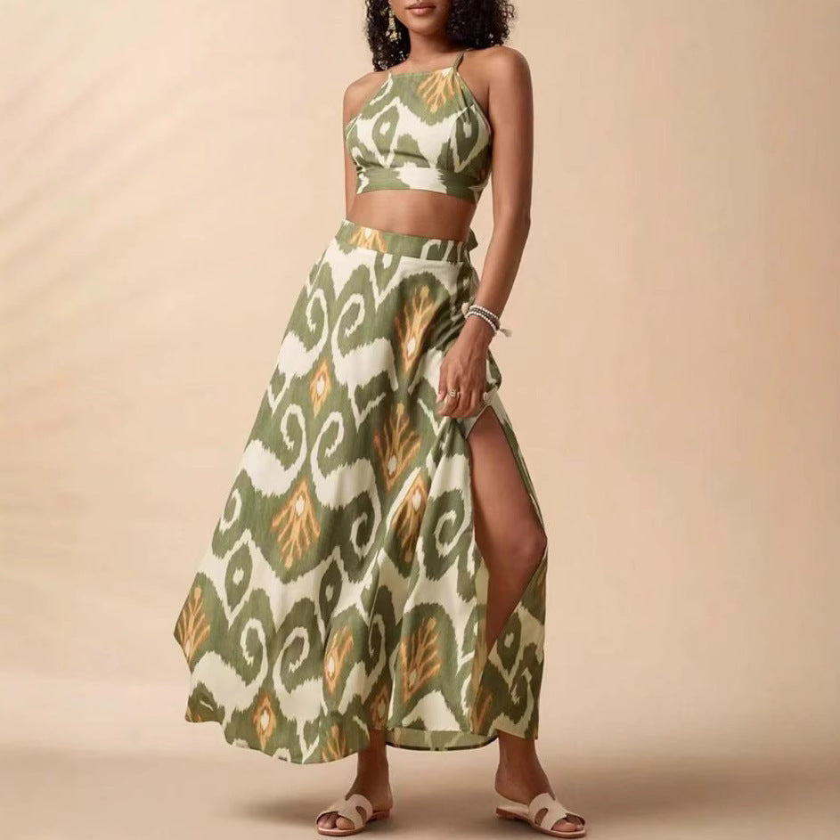 Holiday Floral Print Elegant Two-piece Set Overall Dress Set