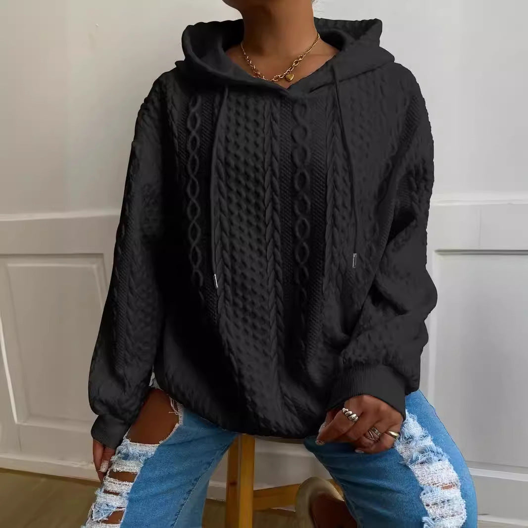 Women's Fashion Twist Pocket Hooded Top Sweater