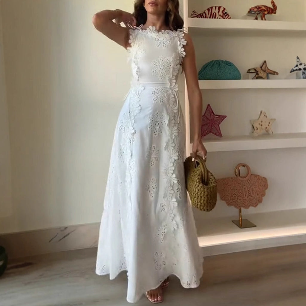 Lace Embroidery Strap Holiday Dress