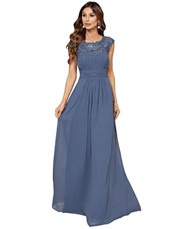 Bridesmaid Dress Women's Cover Sleeve Chiffon Pleated Lace Dress
