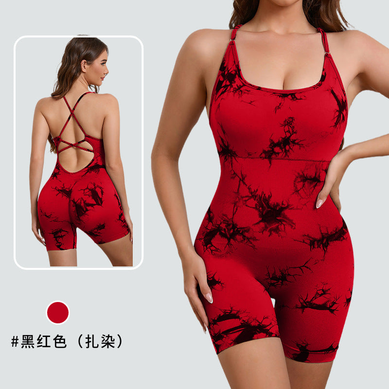 Seamless Sports Jumpsuit With Cross Exposed Back, Quick Drying, Sexy Suspender, Fitness Outerwear, Yoga Suit