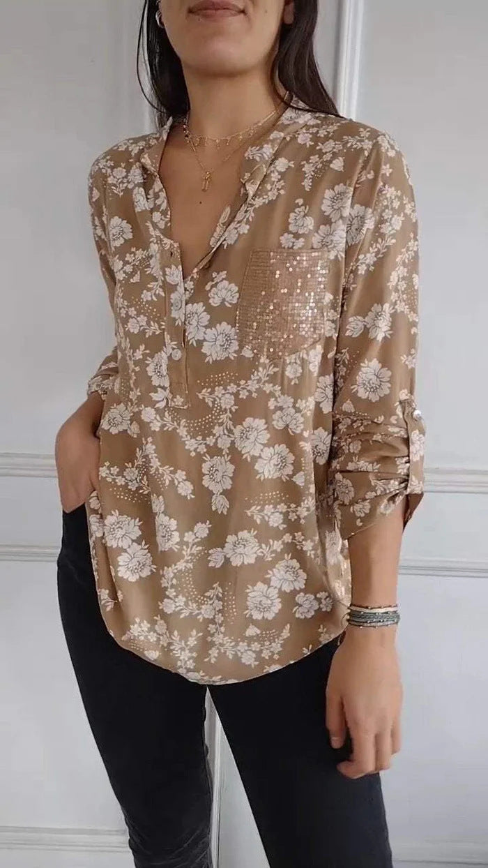 Summer New European And American Women's Fashion High-end Temperament Elegant Printed Shirt Top