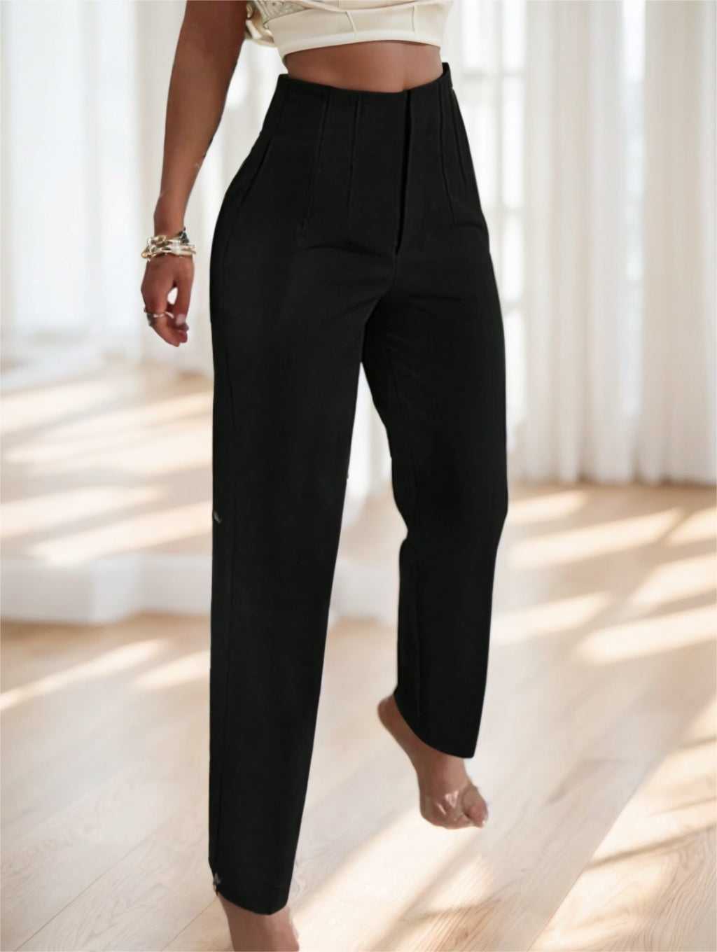 Elegant Office Lady Pleated Side Pocket Slim-Fit Pants For Women