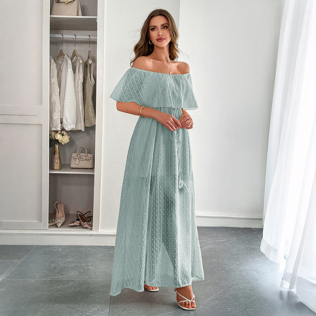 European And American Leisure Simple Style Off-the-shoulder Semi-transparent Slim Fit Dress