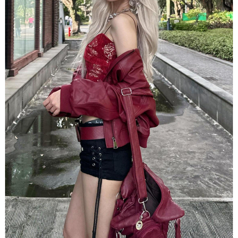 Locomotive Style American Plus Size Retro National Trend Short Leather Jacket Women
