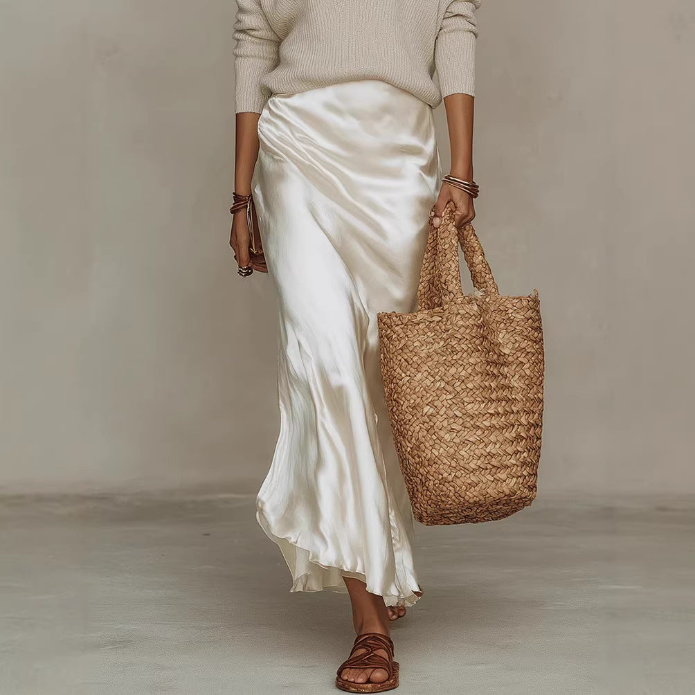 Elegant Commuter Two-Piece Set Top Satin Dress