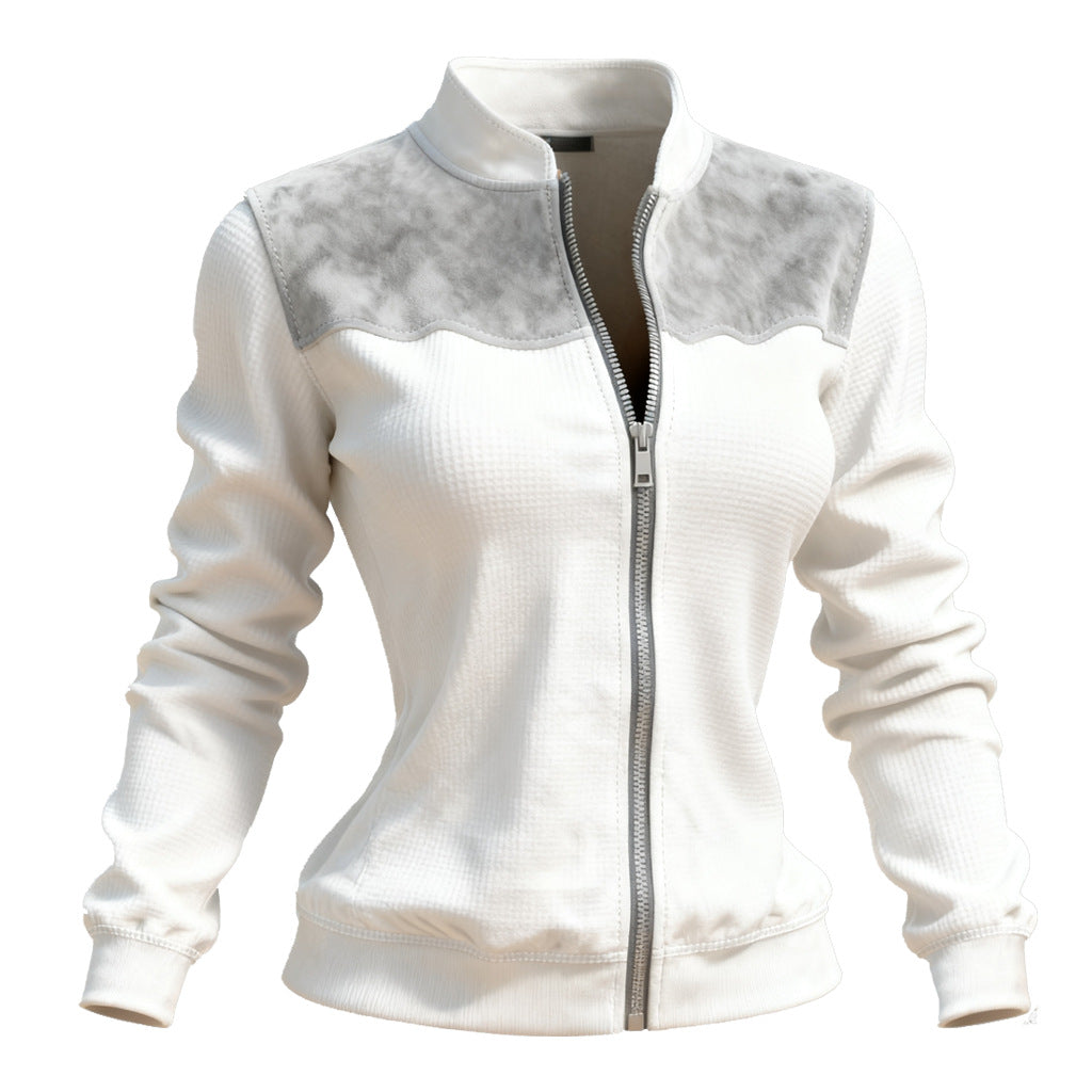 Casual Color-Block Zip-Up Long-Sleeve Sports Top