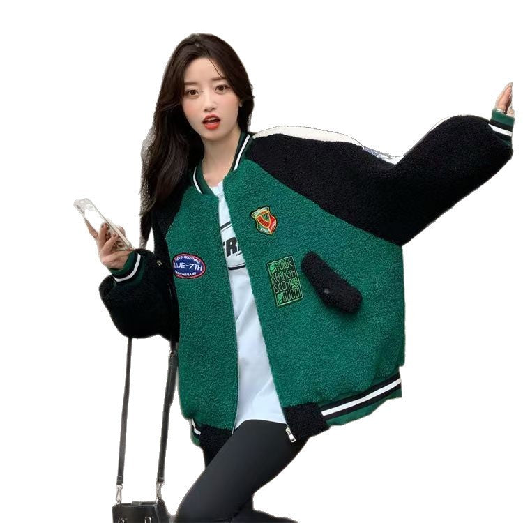 Women's Fashion Versatile Fleece Patchwork Jacket