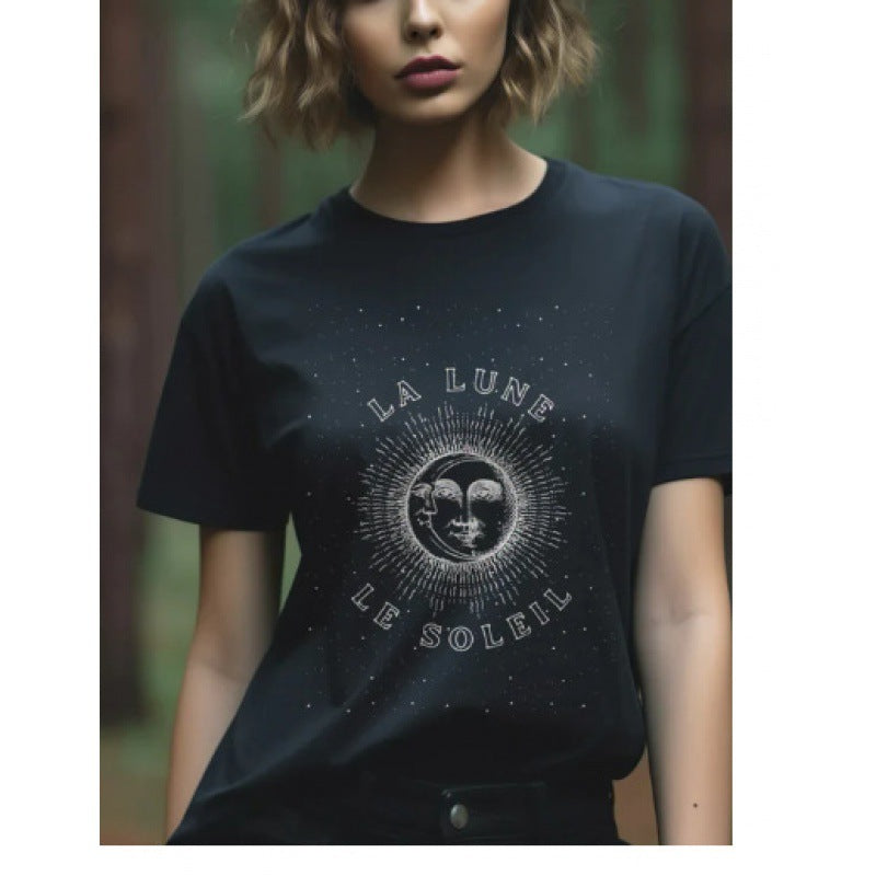 Artificial Cotton 3D Sunflower Print Round Neck T-shirt