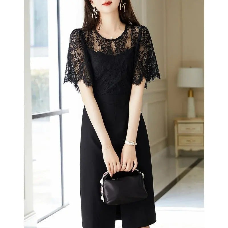 Lace Stitching Mid-length Summer Dress Slimming