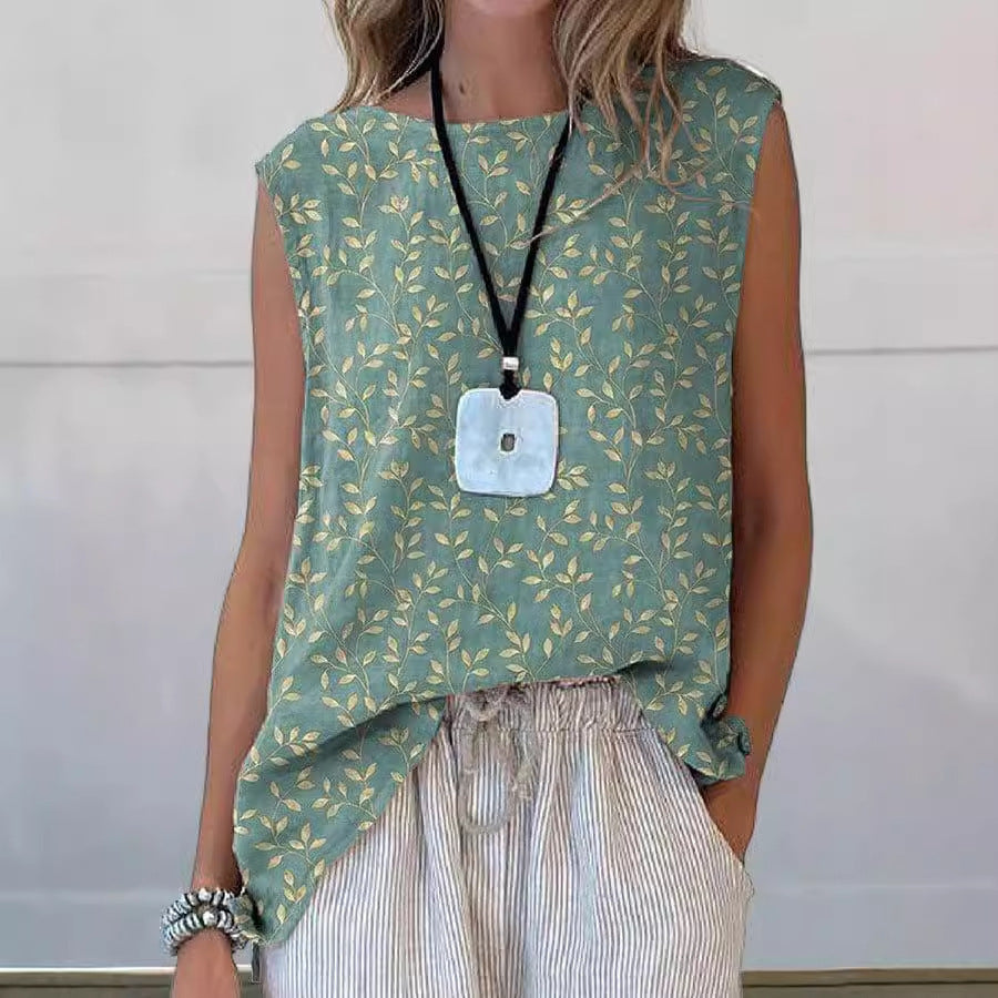 European And American Floral Cotton Linen Vest