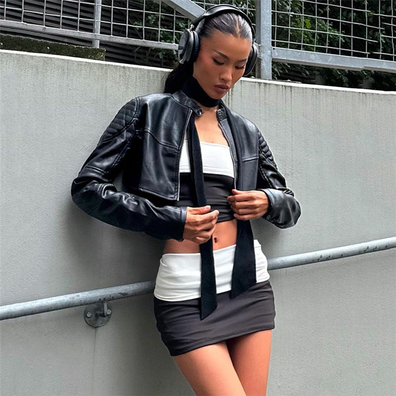 European And American Contrast Color Fashion Design Street Tube Top Sexy Backless Slim Fit High Waist Suit