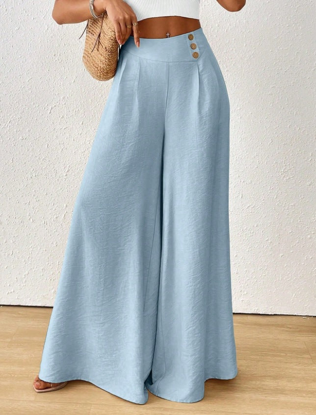 Stylish And Elegant Mid-rise Wide-leg Pants With A Flared Hem