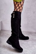 Comfortable Low-heeled Round-toe Solid-color Suede Over-the-knee Boots