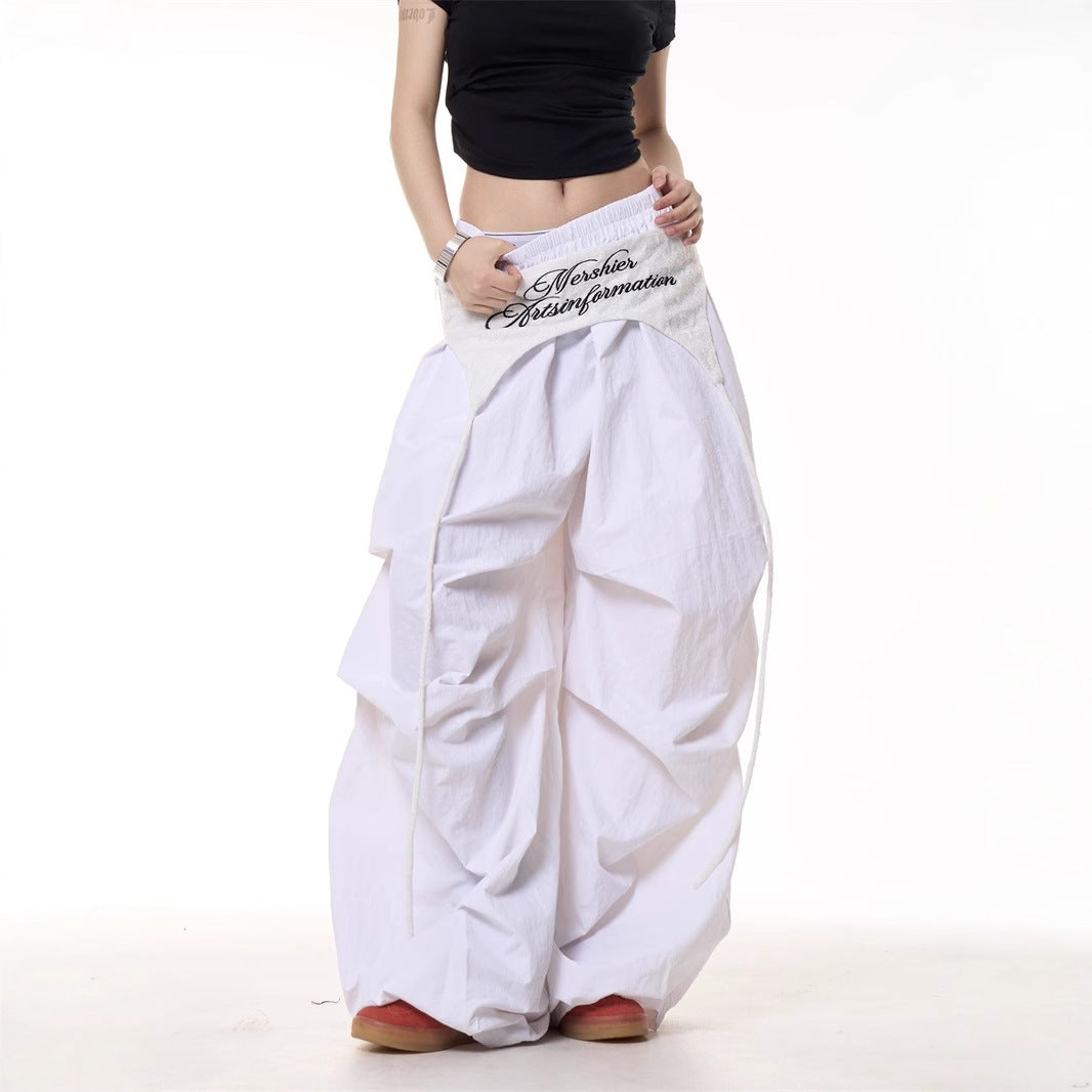 Relaxed Casual American-style Layered Design Cargo Pants With Tie Details