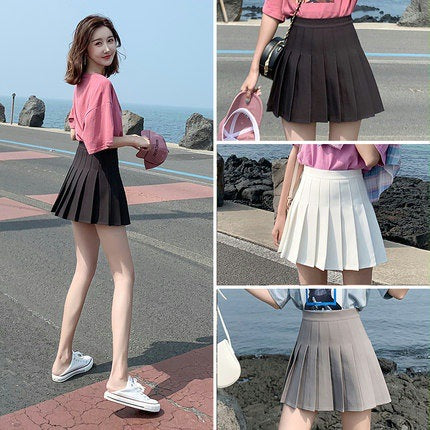 High-waisted A-line Skirt For Petite Women Gray And White Pleated Skirt