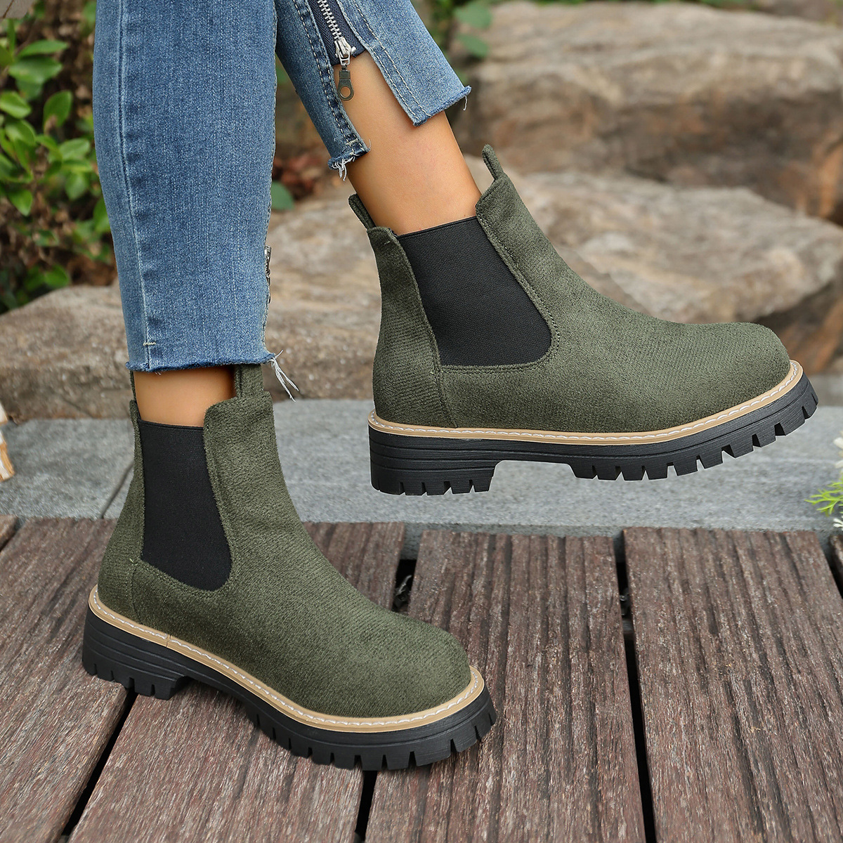 Round Toe Square Heel Boots For Fallwinterslip On Style