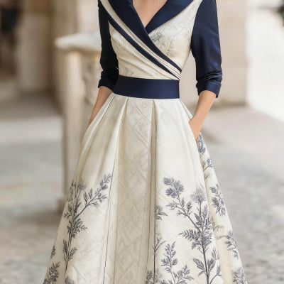 Elegant 3D Digital Print Long-Sleeve Dress