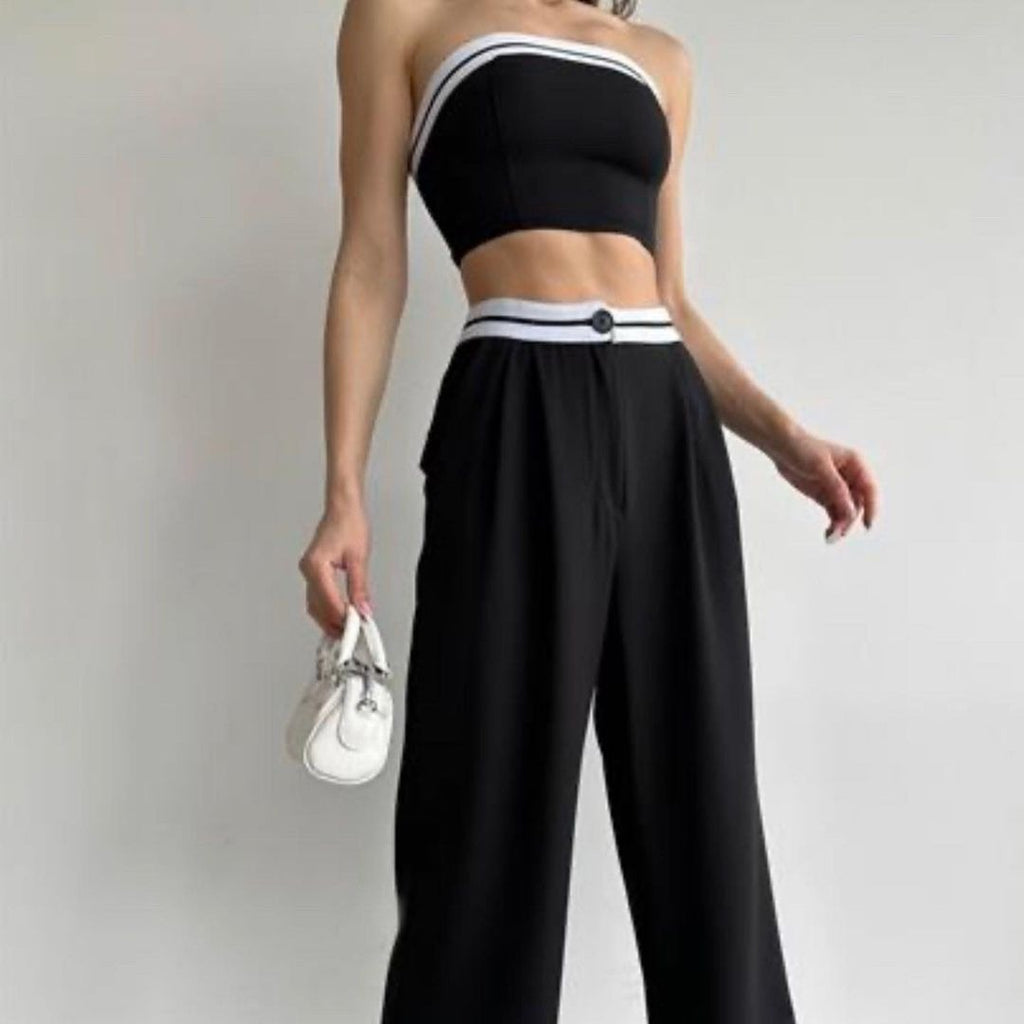 Women's Sports Vest Tube Top High Waist Wide Leg Pants Casual Suit