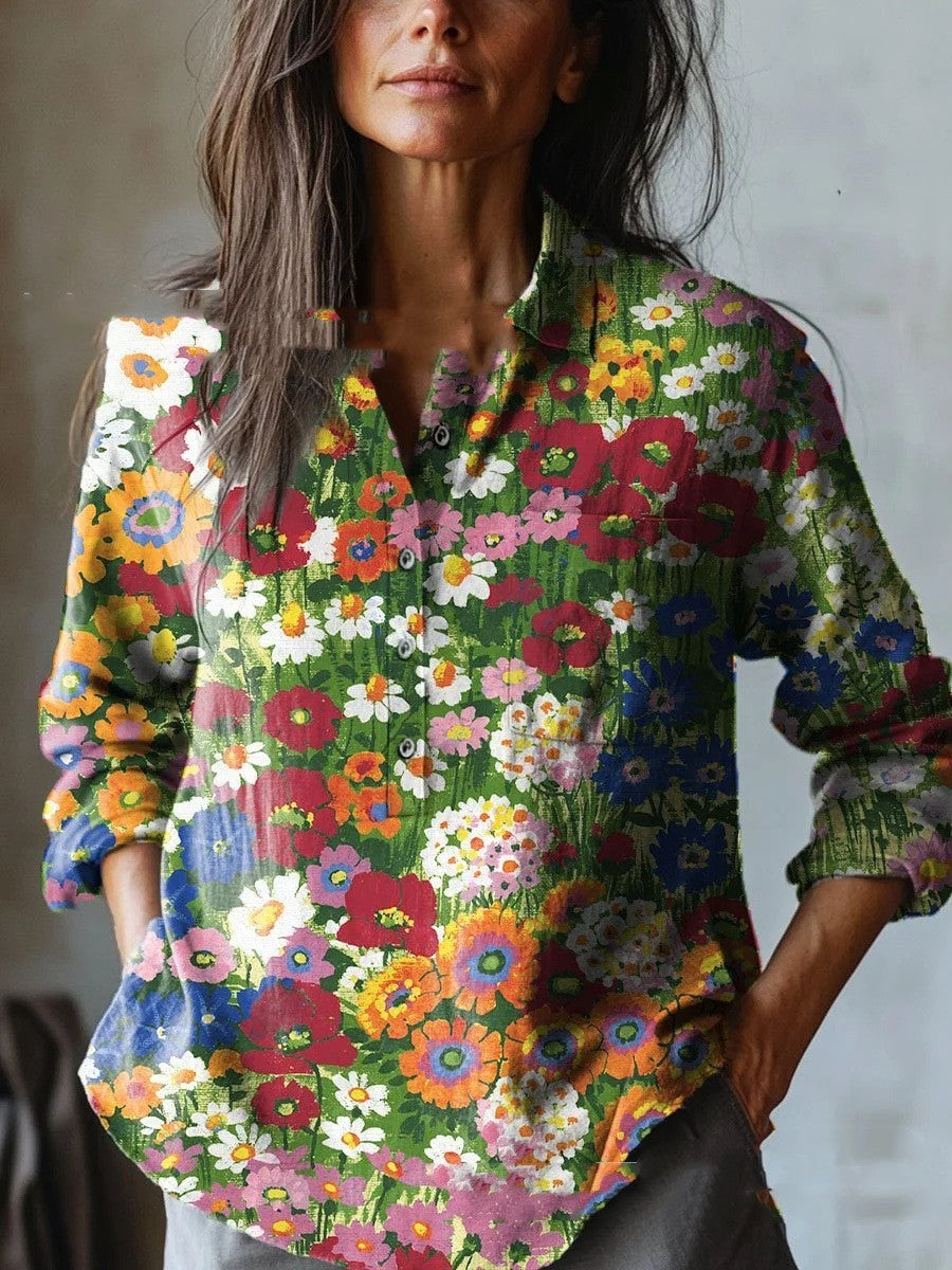 European And American All-matching Casual Half Open Lapel Long Sleeve Shirt