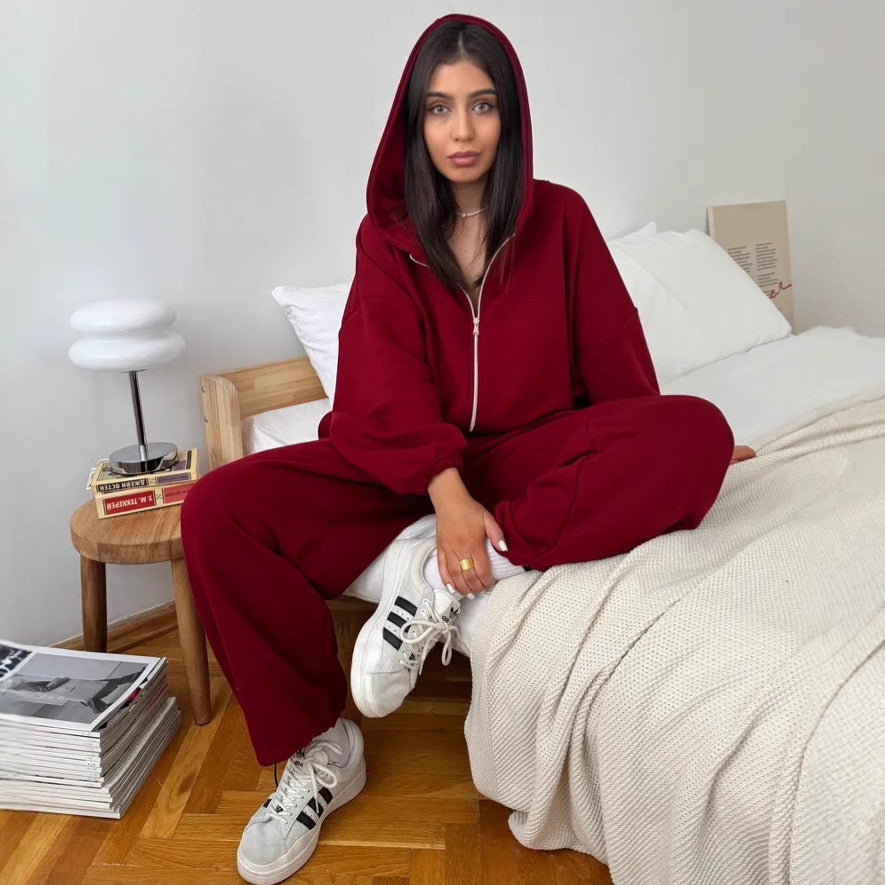 Casual Set Long-sleeve Zip-up Cardigan Hoodie