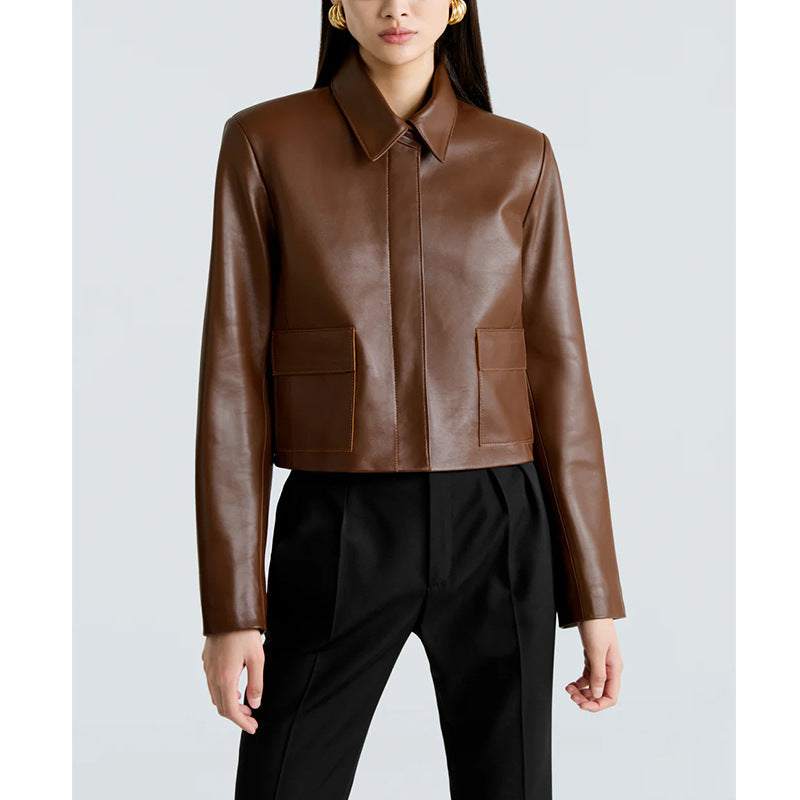 Biker-style Lapel Leather Jacket