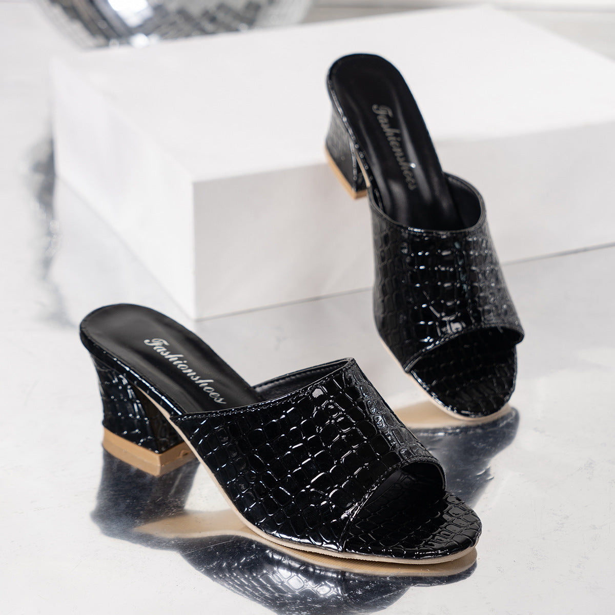 Womens Stylish Open-toe Snake-print High-heel Slide Sandals For Outdoor Wear