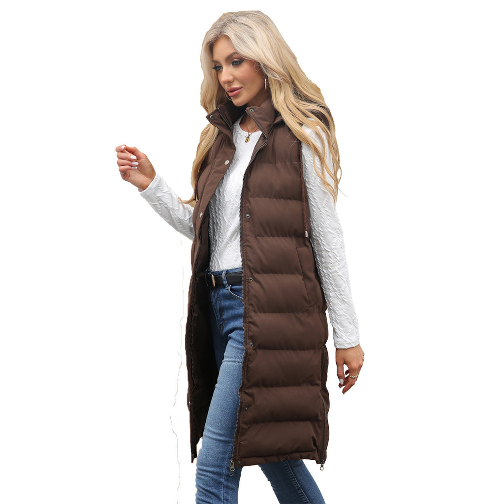 Ladies Hooded Sleeveless Zipper Cotton Padded Thickened