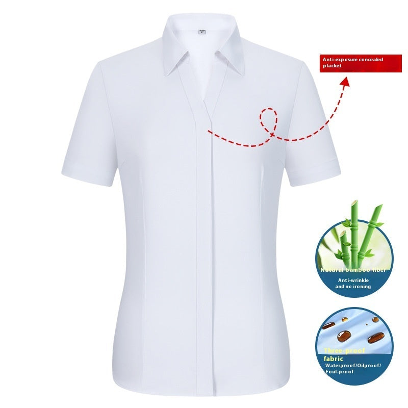 Ladies' Short Sleeved Waterproof, Oil Resistant And Stain Resistant Bamboo Fiber