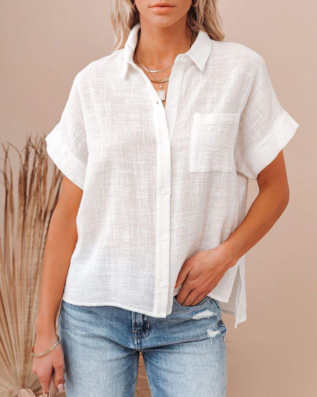 Summer Women's Popular Cotton And Linen Shirt Short Sleeved Women's Lapel Button Up Shirt