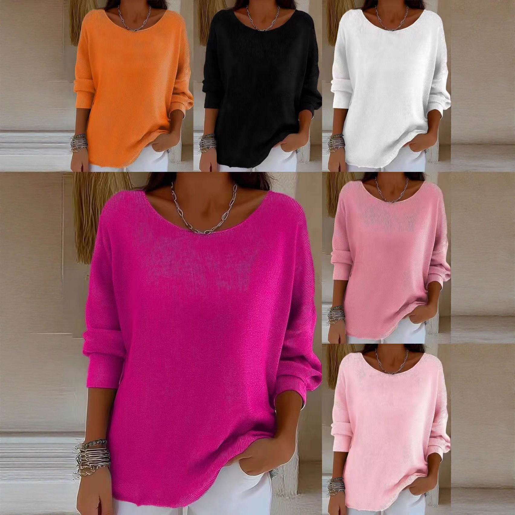 Crew-neck Long-sleeve Pullover Top