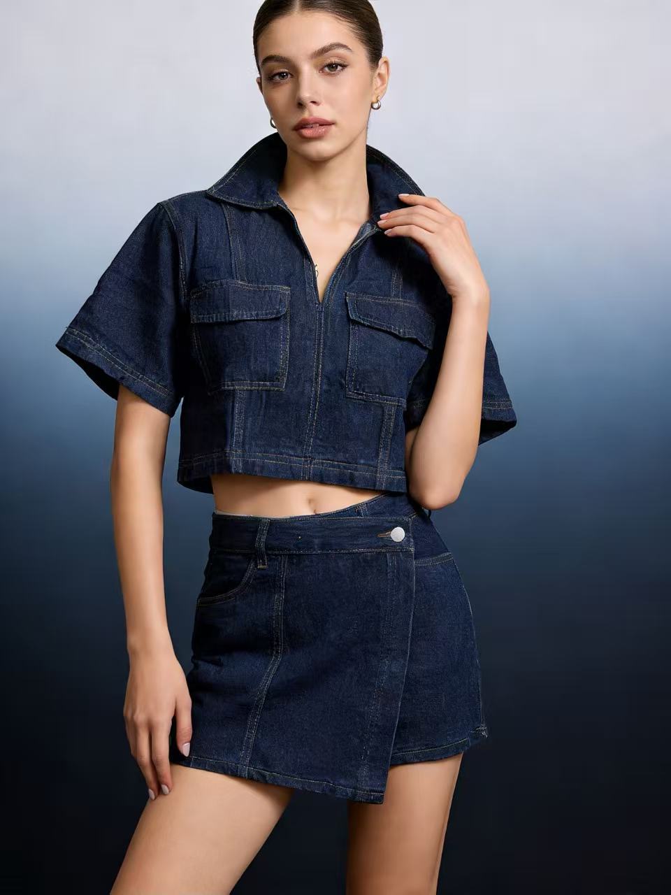 Top And Spicy Skirt With A High Asymmetrical Waist