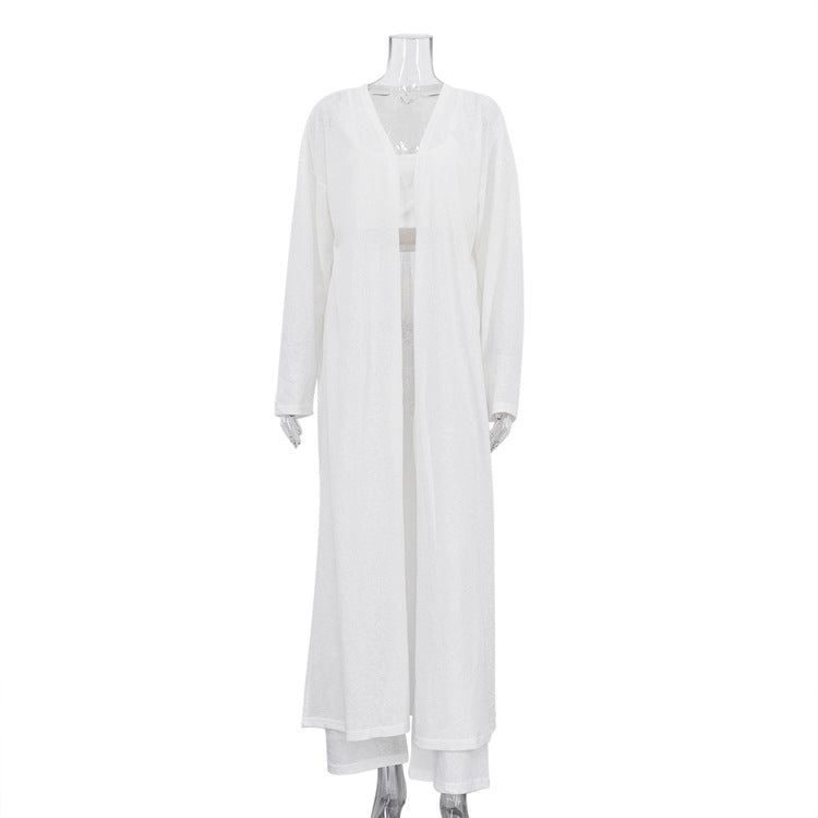 Casual Fashion 3-piece Set Long-sleeve Cardigan Vest Wide-leg Pants
