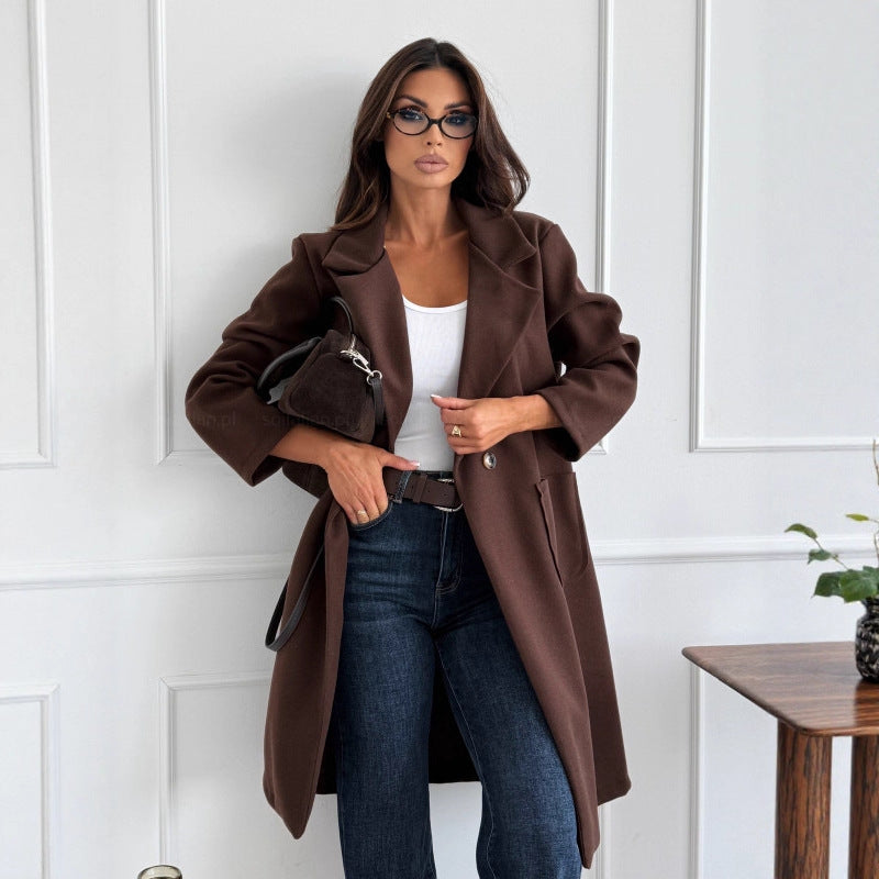 Autumn And Winter Fashion Simple Solid Color Long Sleeve Single-breasted Wool Coat