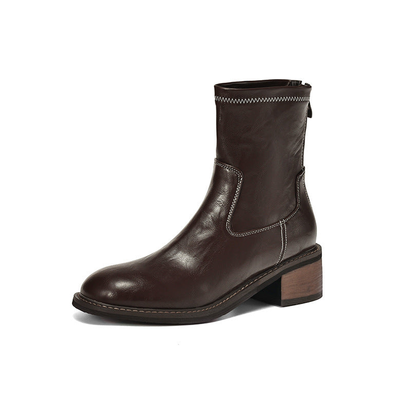 Women's Simple And Casual Mid-heel Martin Boots