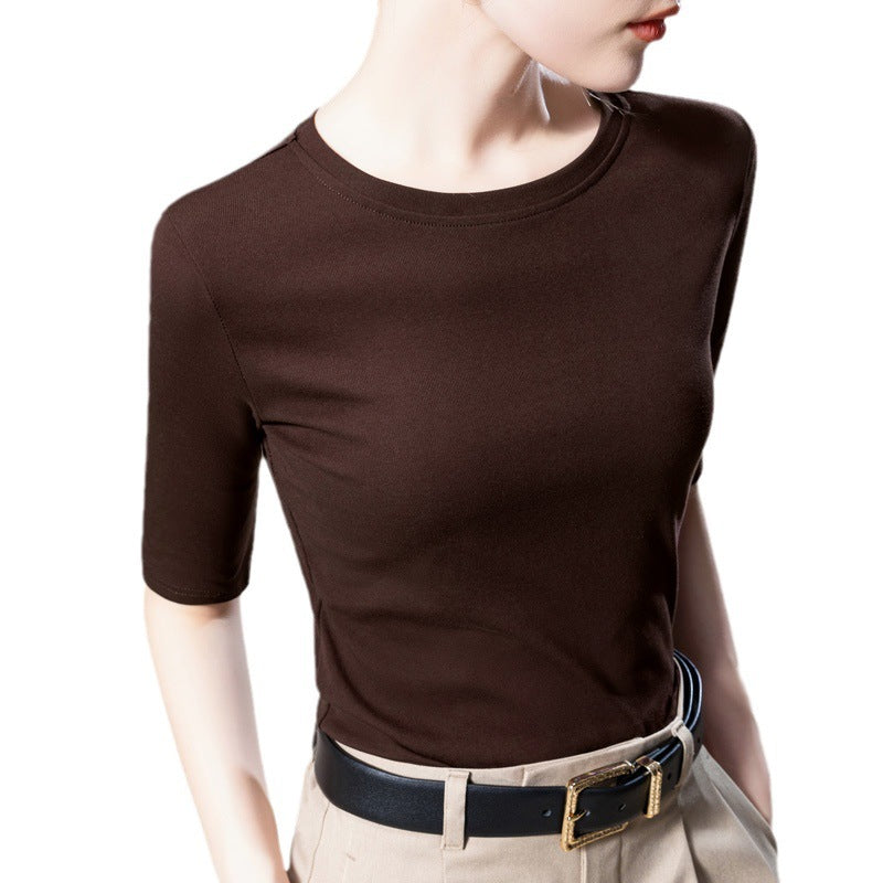 Women's Solid Color Round Neck Half-length Sleeve Cotton T-shirt Fashion Simple