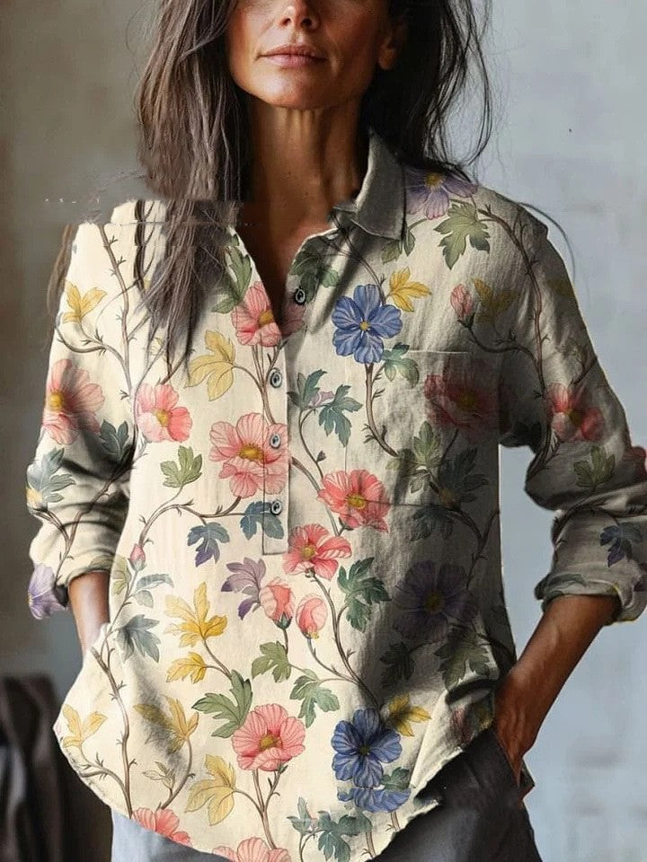 European And American All-matching Casual Half Open Lapel Long Sleeve Shirt